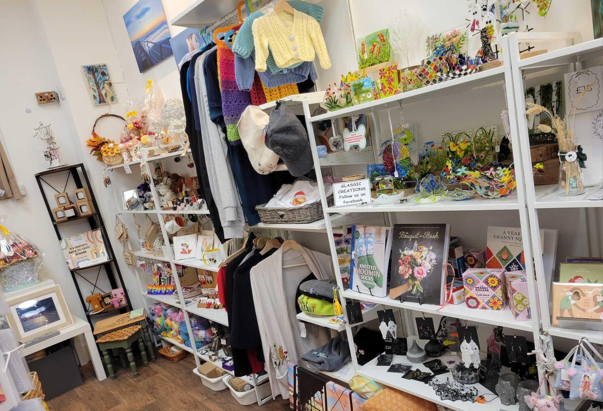 Handmade items on display